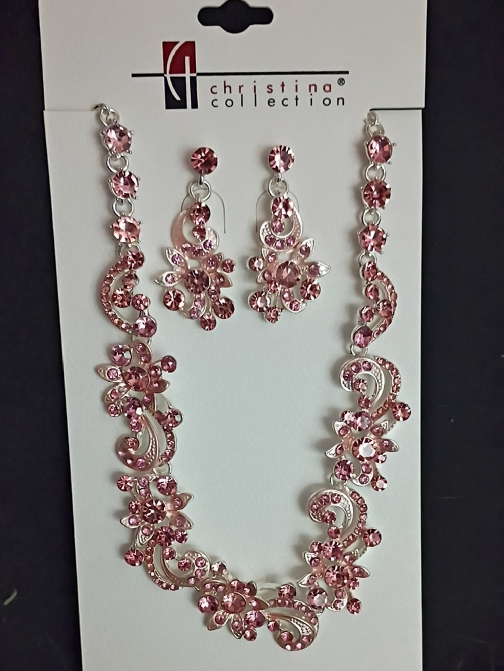 Pink Crystal Necklace and Earrings Set